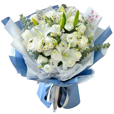 昭通11朵白玫瑰桔梗百合，爱永恒不息