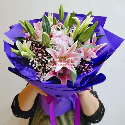 昭通6支粉色多头百合,真诚的问候
